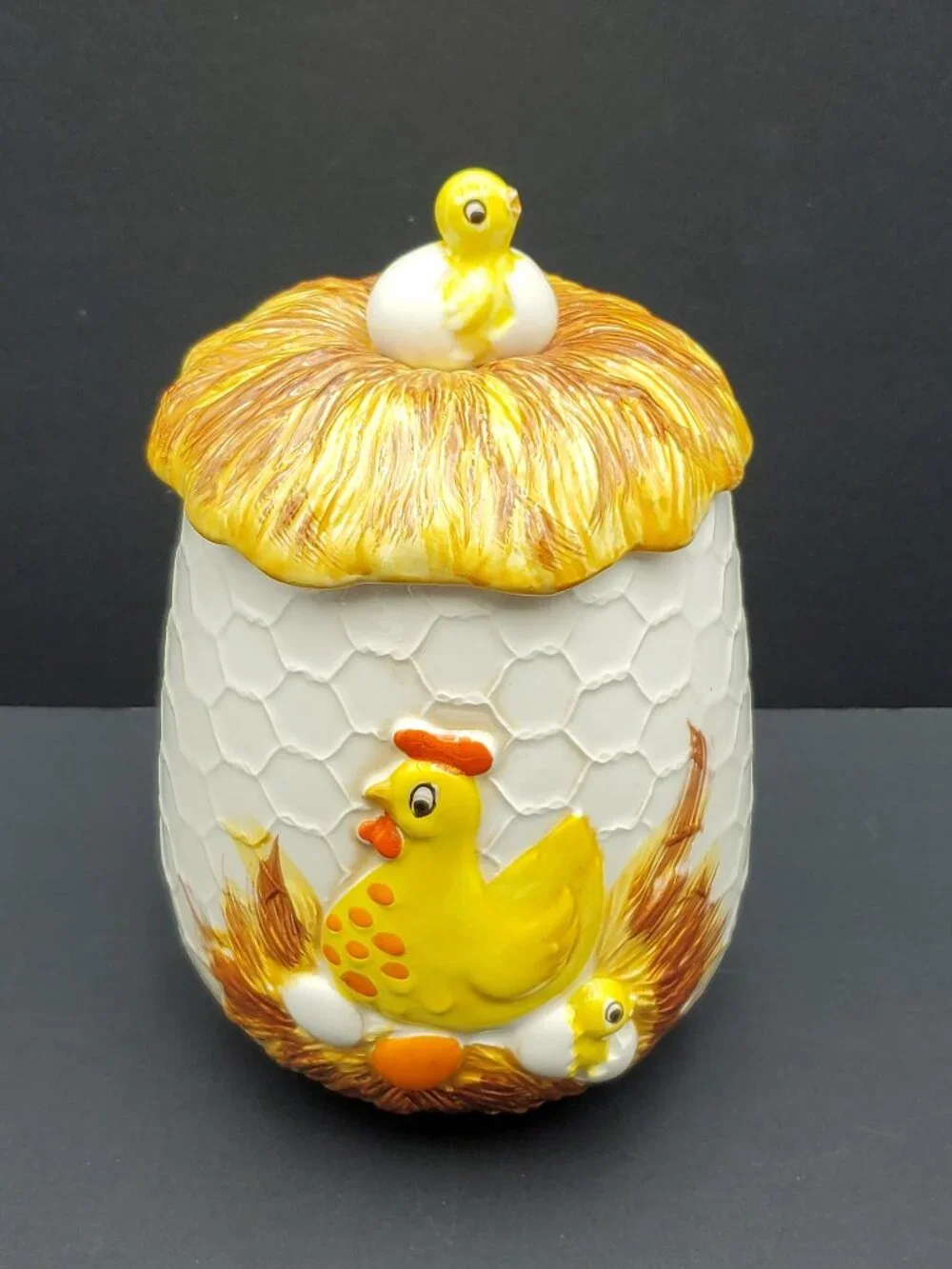 Sears Chicken Little Canister Hen on Nest Chicks Hatching Storage Jar